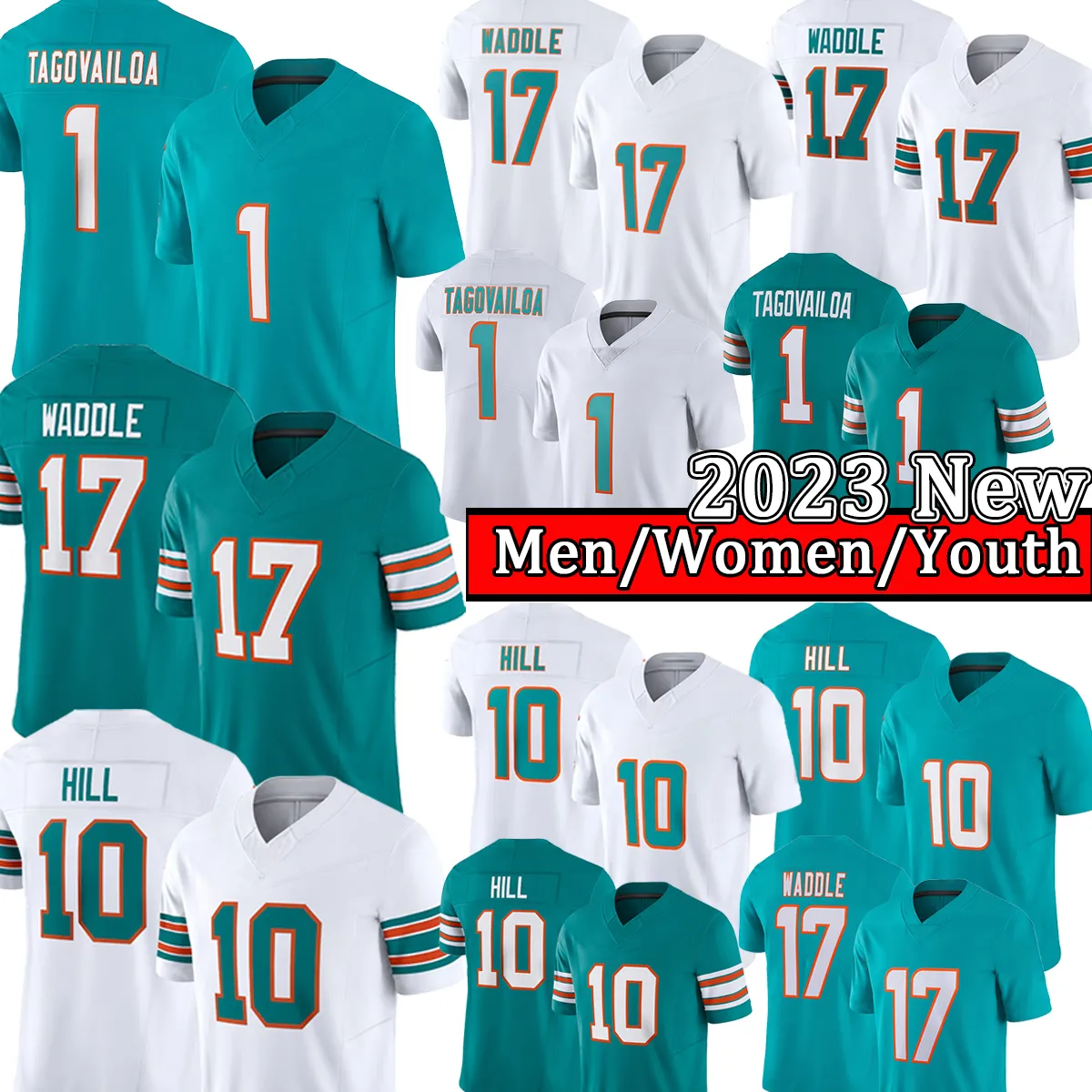 Tyreek Hill Miamis Dolphines DOLPHINE voetbalshirts Tua Tagovailoa 1 Jaylen Waddle 17 Dan Marino Heren gestikt jeugd kindershirt groen wit T-shirt