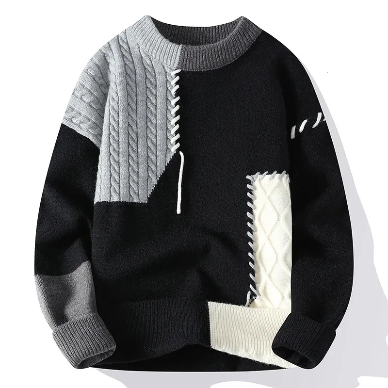 Mens Streetwear Ripped Hole Fashion Sweater Korean High End Luxury Winter Hip Hop Sweaters Men Soft Warm Autumn Pullover 240116