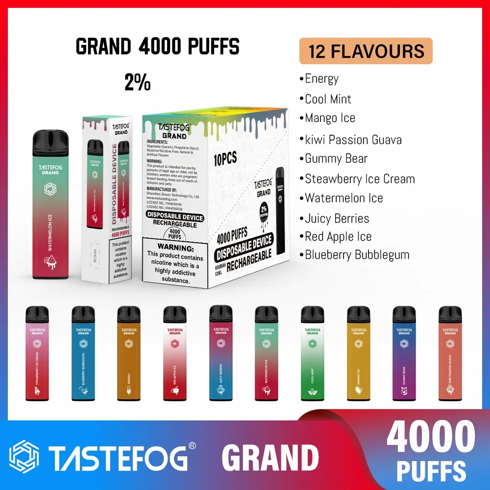 Vendita all'ingrosso I Vape Type-C Ricarica batteria 650mAh TASTEFOG 4000 Vape Juice 4000 Sbuffi E sigaretta