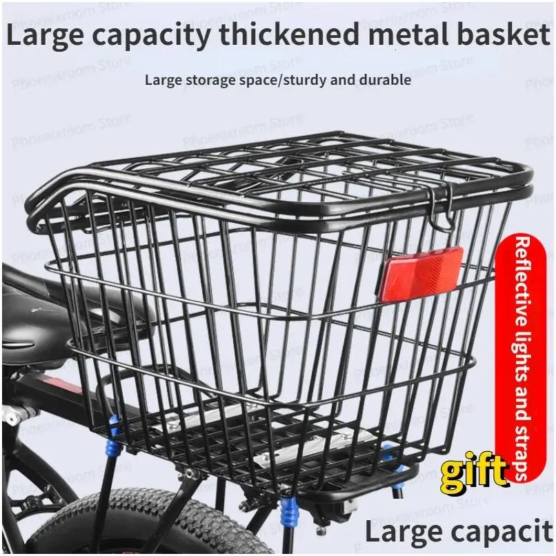 Panniers Bags 40cm Bisiklet Arka Basket Dağ Bisikleti Metal Metal Metal Depolama Okul Çantası Sebze Damla Teslimat Sporları Açık havada Cycli DHVZ1