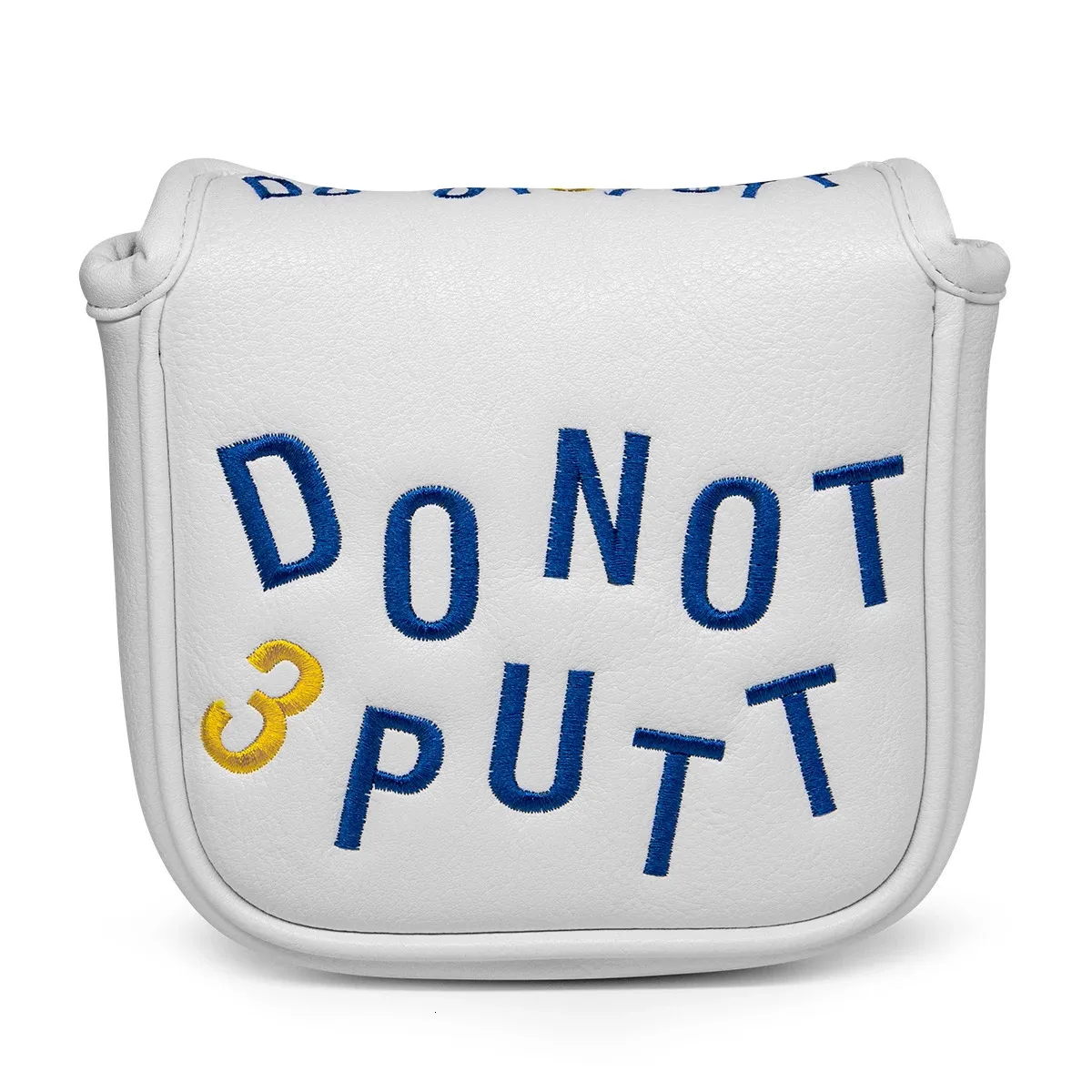 DO NOT 3PUTT Golf Mallet Putter Cover White Premium Leather for Headcover with Magnetic Closure Elegant Embroidery 240116