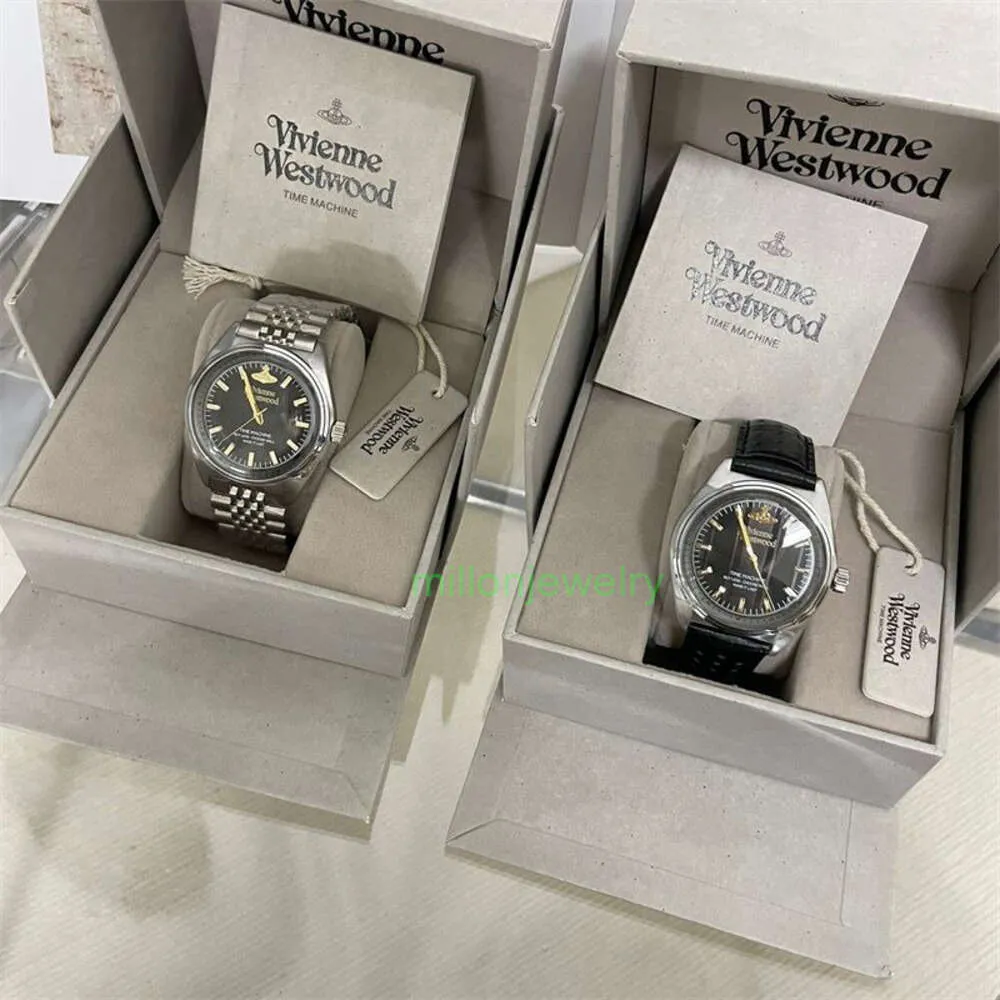 Vivianeism Westwoodism Watch Empress Dowagerのクラシックブラックプレートの色マッチング垂直パターン印刷39mmブラックベルト