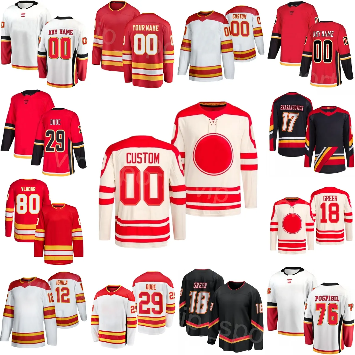 Custom Hockey 76 Трикотажные изделия Мартина Поспишила 17 Егор Шарангович 47 Коннор Зари 29 Диллон Дьюб 18 Эй Джей Грир 80 Дэн Владар 12 Джаром Игинла 91 Назем Кадри Молодёжь Женщины Мужчины