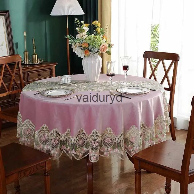 Table Cloth Round Table cloth Pink Golden Velvet Table Cover Dining TableCloth Home Embroidery Lace TableCloths Soft House Towel Dust Covervaiduryd