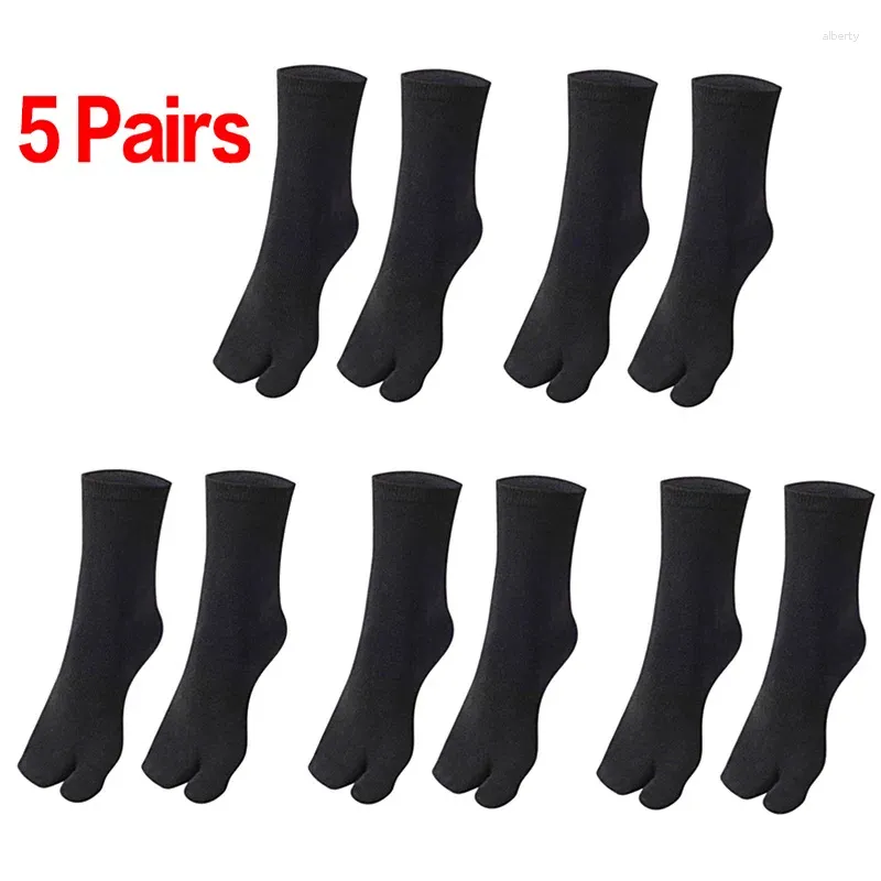 Chaussettes pour hommes 5 paires Harajuku japonais deux doigts femmes hommes sport tongs sandales fendues tabi orteils respirant solide chaussette à deux orteils