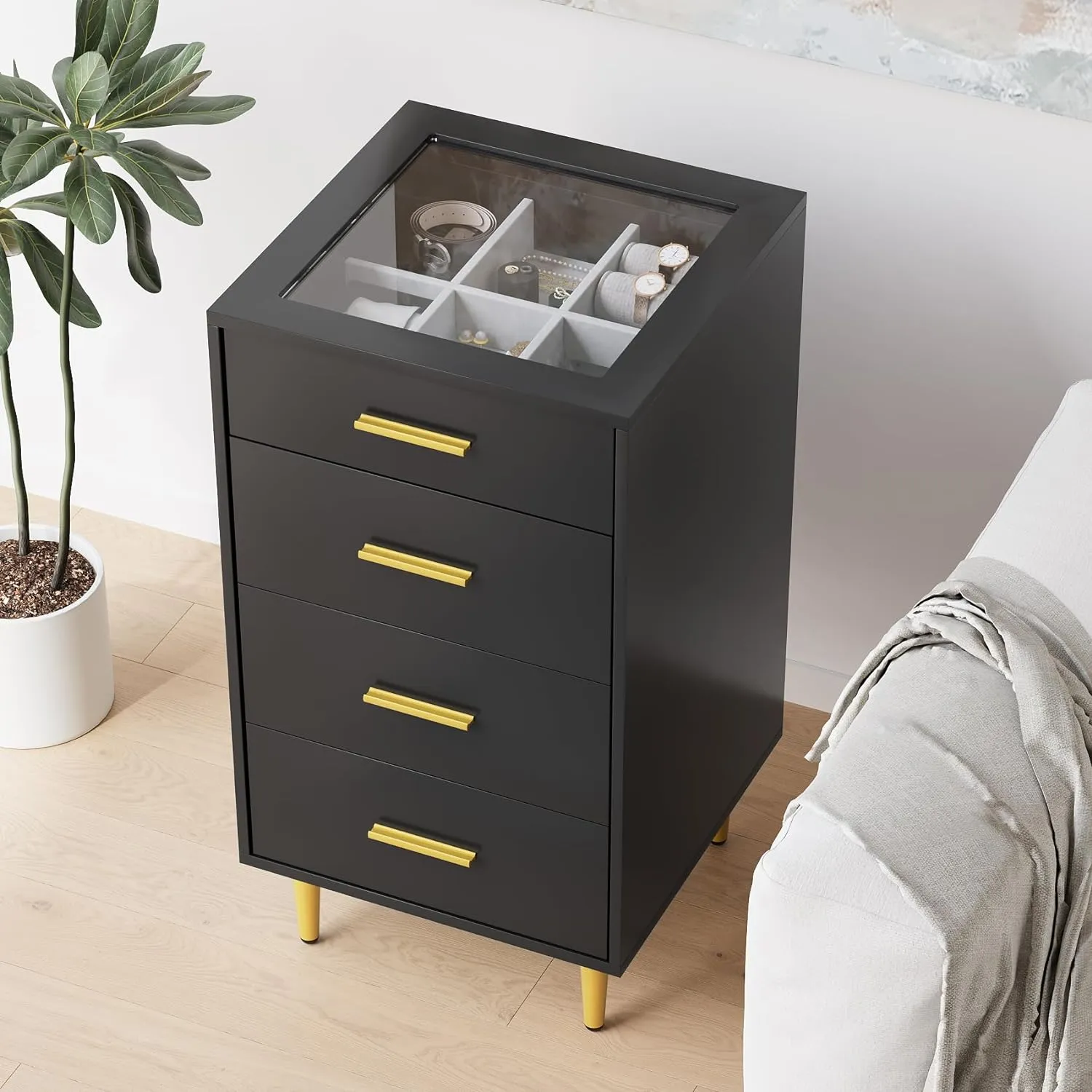black glass dresser Homfa 5 Drawer Black Baffle Dresser for Bedroom, 45.1