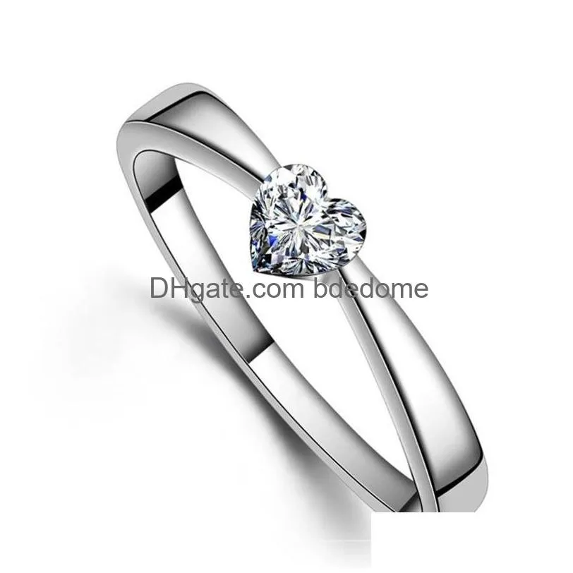 Solitaire Ring Heart Rings High Quality Love Charm Finger Jewelry 925 Sterling Sier White Gold Plated 1Ct Swiss Diamond For Women 348 Dhw9M