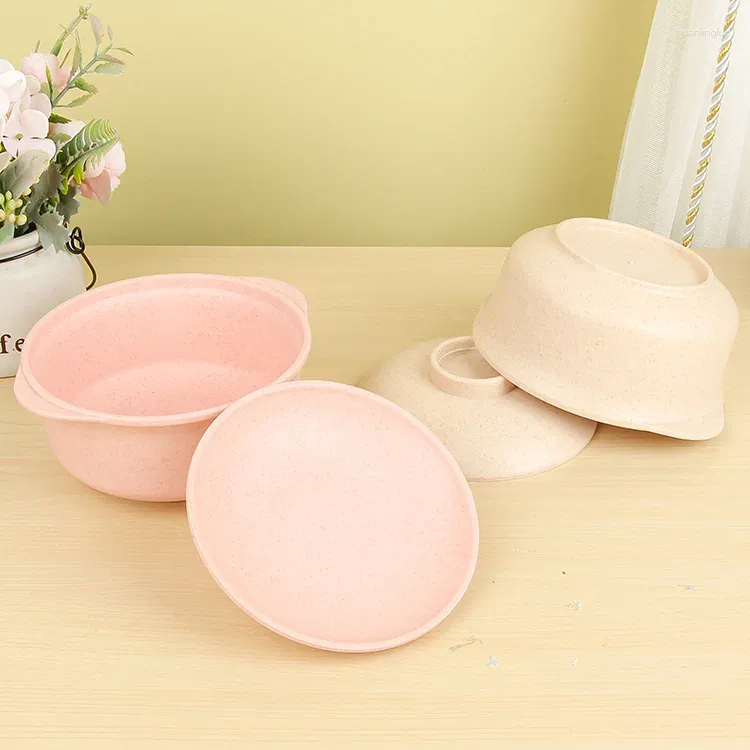 Bowls Creative Wheat Bowl Straw Tureens Cutlery Soup Pot Kitchen Cover Spoon Set Table Wholesale