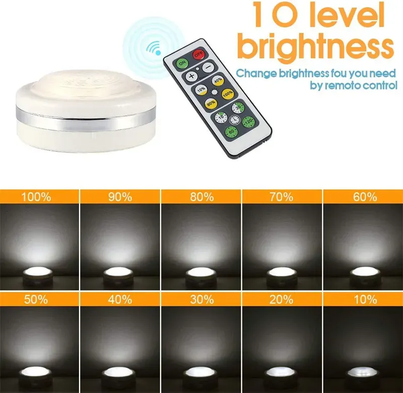 6 Pack Wireless LED Puck Lights with Remote Control Dimmable Cabinet Lighting Battery Powered Closet Light Under Counter Stick On Lamp