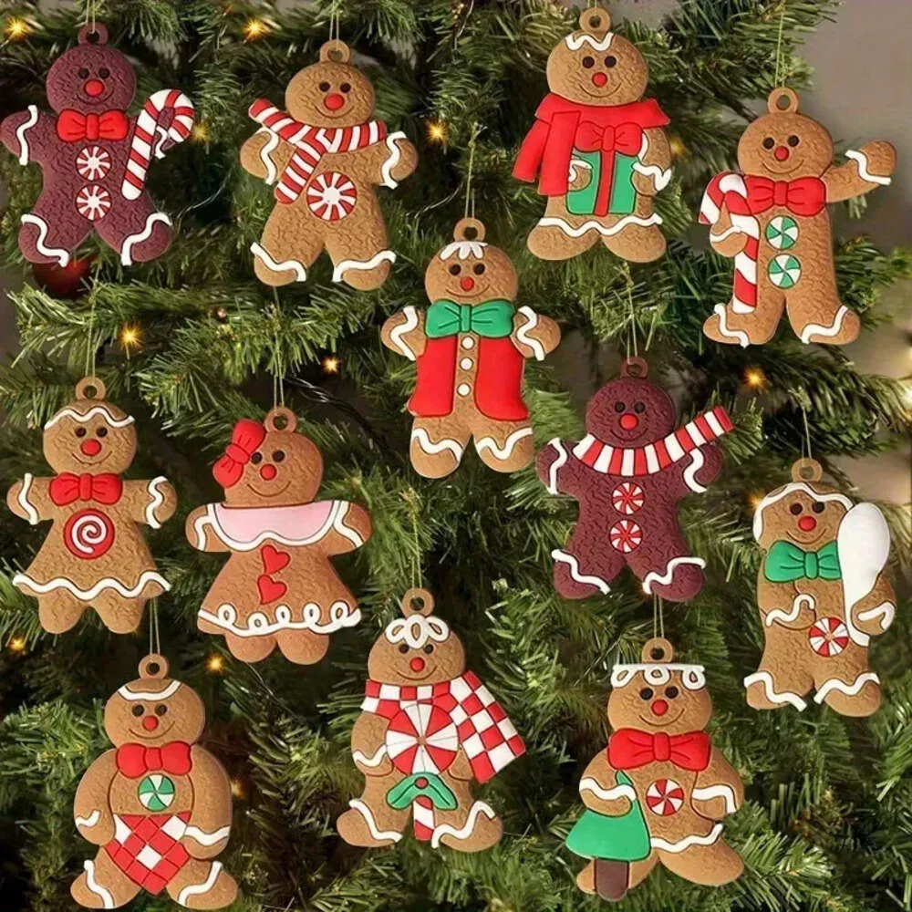 Nieuwe Banners Streamers Confetti 12st Gingerbread Man Ornamenten voor Kerstboom Plastic Gingerbread Beeldjes Ornament voor Kerstboom Hangende Decoraties