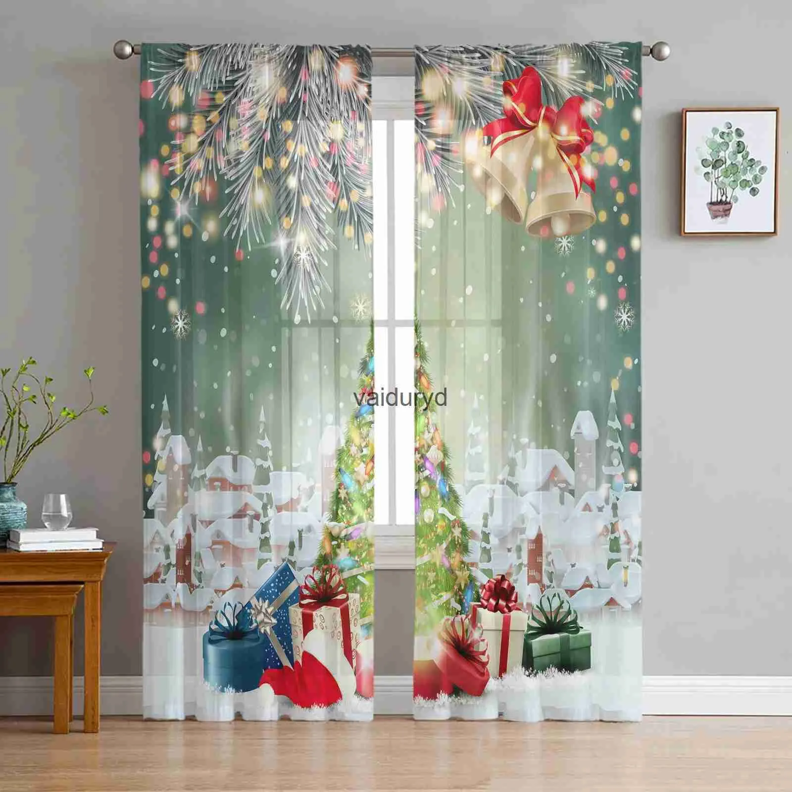 Gardin julgranklockor by snöar tyll ren fönster gardiner för vardagsrum sovrum dekor voile gardiner drapesvaiduryd