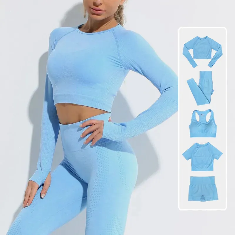 2/3/5 pçs energia sem costura conjunto de yoga feminino conjunto de treino roupas de fitness para roupas femininas ginásio leggings esporte terno 240116