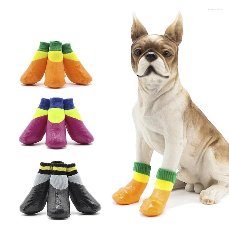 Vestuário para cães meias antiderrapantes à prova d'água sapatos de borracha inverno quente gato cães meias botas para pequeno médio proteger acessório para animais de estimação