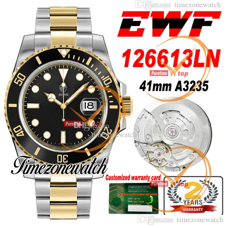 EWF V2 41 mm A3235 Reloj automático para hombre 126613 Bisel de cerámica dorado en dos tonos Esfera negra Pulsera de acero 904L Mejor versión Misma tarjeta de garantía en serie Timezonewatch EWb2