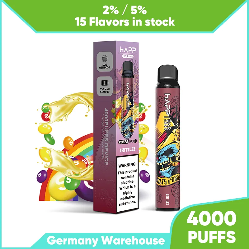 Puff 4K Vaper Ecigarette 15 Flavors engångsvapen Återfylld 8 ml God smak Vape Juice Pod Electronic Cigarette Device