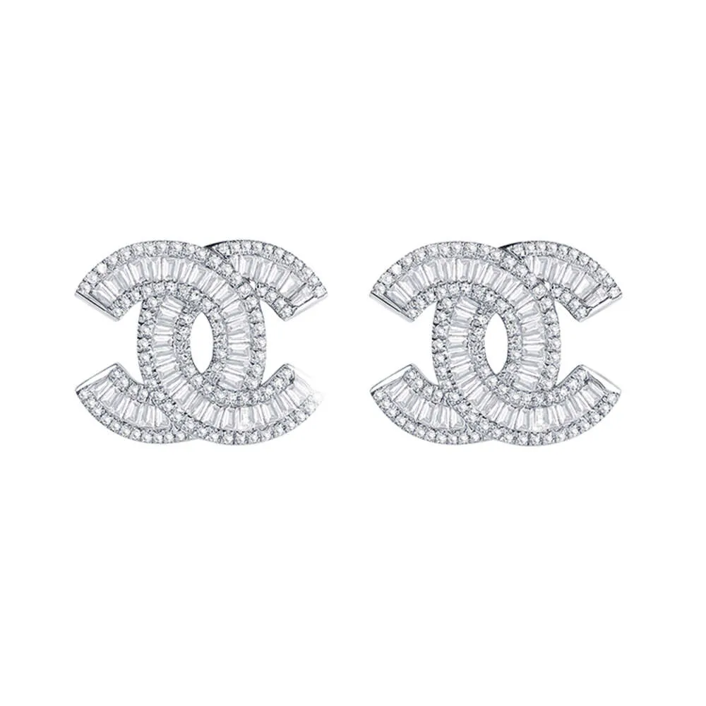 Baroli het försäljning eleganta nya design smycken 14k riktiga vita guld inledande bokstäver c baguetter diamanter studörhängen för flickor