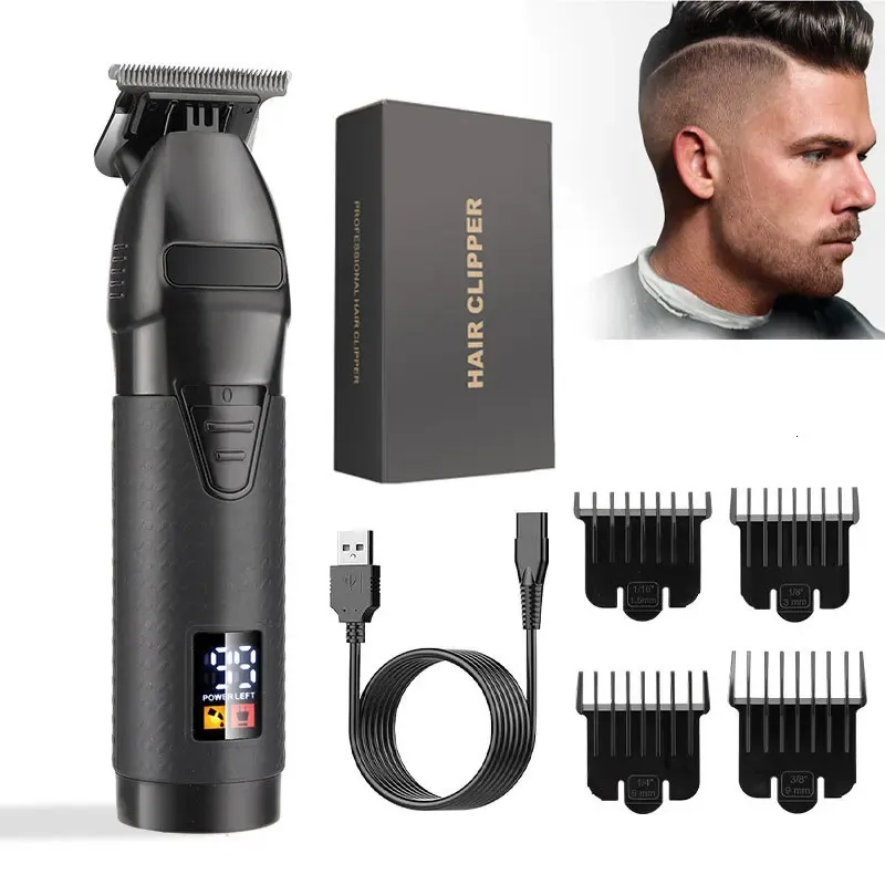 T9 máquina de cortar cabelo pro profissional aparador de cabelo elétrico barbeiro aparador barba 0mm máquina de corte de cabelo masculino 240116