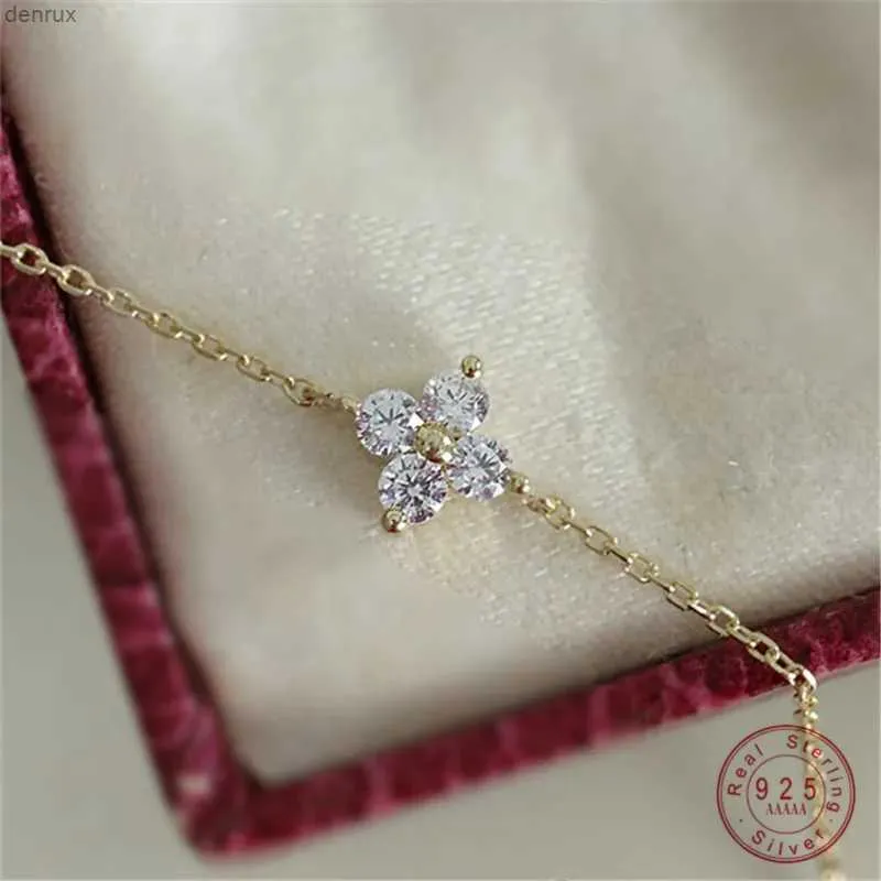 Bracciale a catena in argento sterling 925 placcato in oro 14k Bracciale con fiore in zircone con temperamento dal design coreano per accessori di gioielli da donna