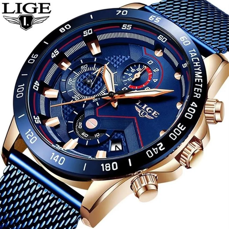 2019 Lige New Mens Casual Watch Quartz Watch Watches Sport Chronograph Fashion Blue Mesh Belt Watch Relojes Hombre 300W 3 554 DHgate