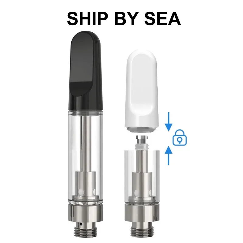 Ship By Sea Push Top TH205 Pressed Snap-on Mouthpiece White Black Ceramic Glass TH2-SE Vape Cartridges 0.5ml 0.8ml 1.0ml 510 Thread Empty Carts