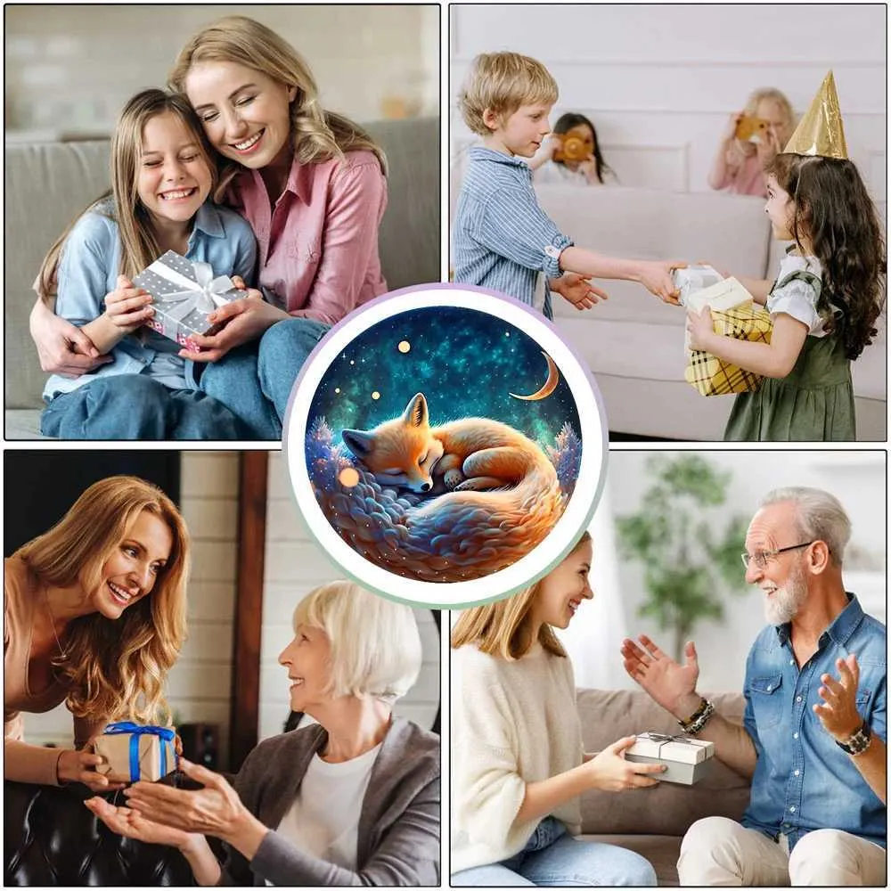 3D Puzzles Sleeping Fox Round Wooden Puzzle Art Uniquely Animal Shaped Pieces Wooden Toy Christmas Gift Home Decor Family Game