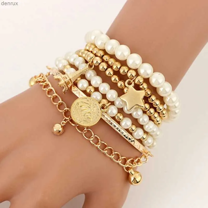 Charme Bracelets Tocona 6 pièces/ensemble mode couleur or perles perle étoile multicouche perles Bracelets ensemble pour femmes charme fête bijoux cadeau 5483