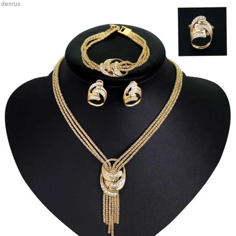 Colliers 4pcs Ensemble de bijoux pour femmes Perles africaines Ensemble de bijoux Mariage Twist Collier ras du cou Mariée Dubai Or Couleur Ensembles de bijoux