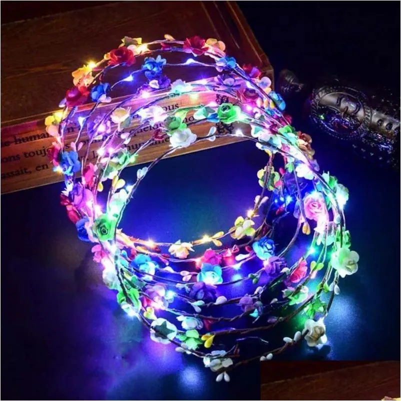 Weihnachtsferien blinkende LED-Haarbänder Saiten Glühen Blumenkrone Stirnbänder Licht Geburtstagsfeier Girlande 970 Drop Lieferung Dhhs5