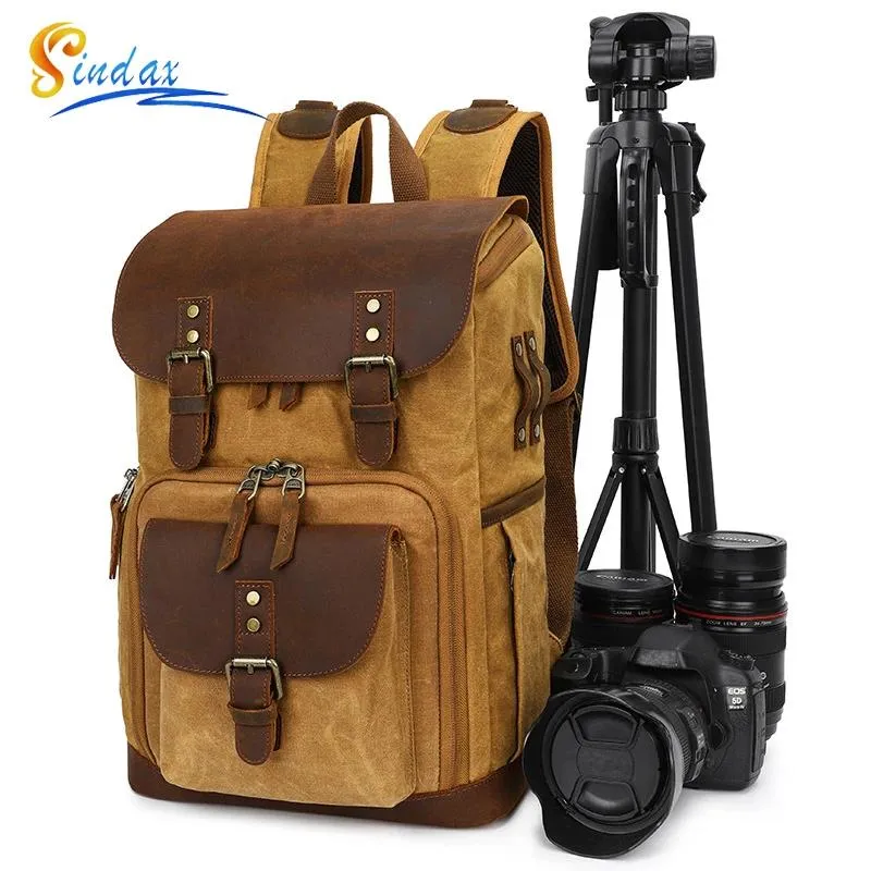 Aksesuarlar DSLR Kamera Çanta Sırt Çantası Batik Tuval Su Geçirmez Fotoğrafçılık Backpack Dış Mekan Giyim Canon Nikon Fit 15.4inch dizüstü bilgisayar