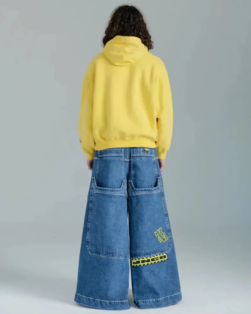 JNCO Baggy Jeans Y2K Harajuku Хип-Хоп Уличная одежда Винтажные джинсы с карманами и рисунком Мужские женские американские джинсы с высокой талией и широкими штанинами 240115