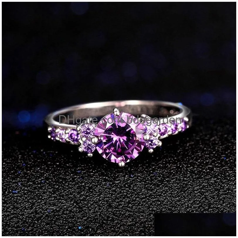 With Side Stones Trendy Gemstones Sier 925 Jewelry Aquamarine Ring For Women Amethyst Blue Sapphire Cocktaill Rings 1562 V2 Drop Deli Dha5J