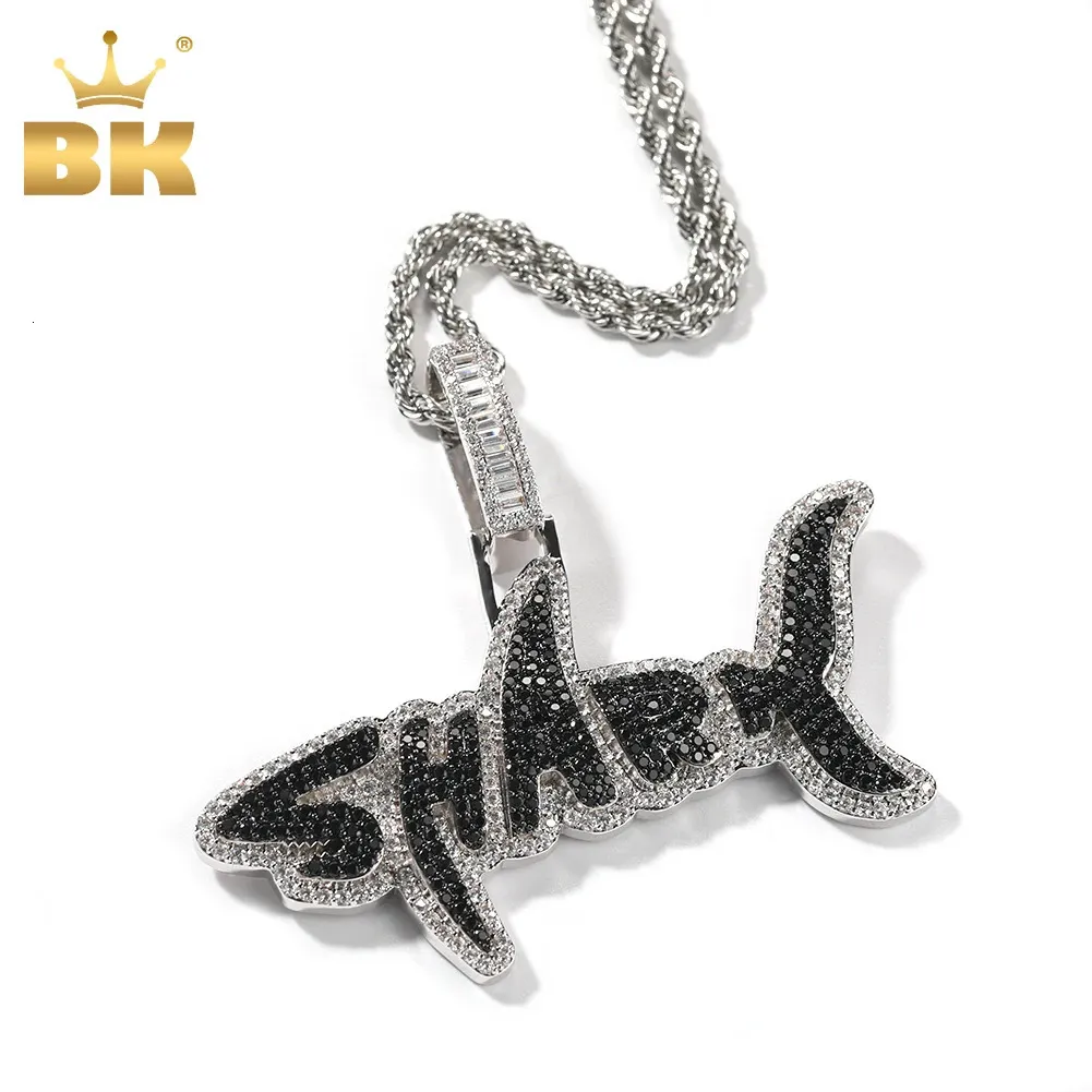 THE BLING KING SHARK Lettres Pendentif 2 Couleurs Plaqué Complet Glacé Bling Zircon Cubique Collier De Luxe Hiphop Bijoux Pour Cadeau 240115