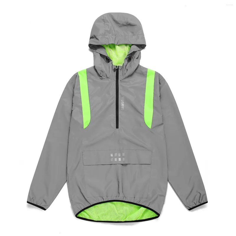 Racing Jackets Men Reflective Cycling Jacket Windproof Hooded Bike Coat For Running Hiking Walking Night Safety Jersey