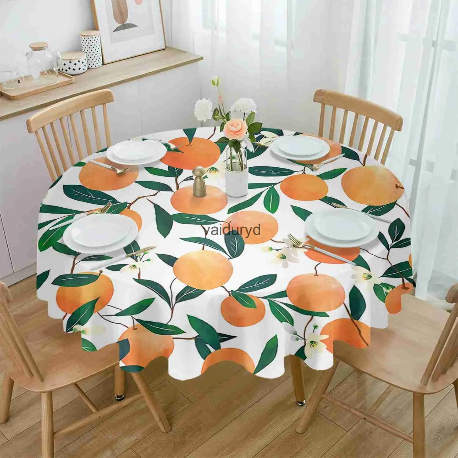 Bordduk Orange Leaf Flower Branch Round Table Table Festival Matsering Vattentät TABLEDduk bordsskydd för bröllopsfest Decorvaiduryd