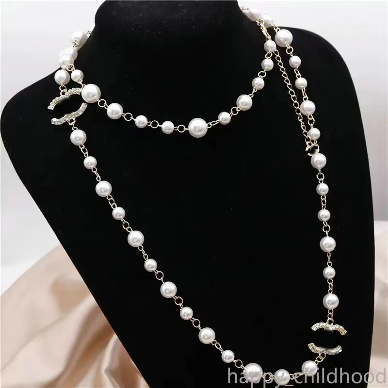Luxury Brand Designer Pendants Channel Necklaces Crystal Pearl Letter C Choker Pendant Necklace Sweater Chain Jewelry Accessories