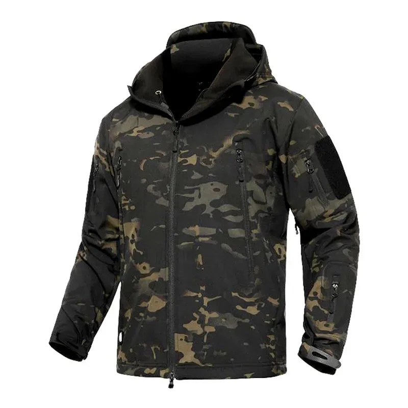 Mege haj hud mjuk skal militär taktisk jacka män vattentät armé fleece kläder multicam kamouflage vindbrytare 4xl 240115