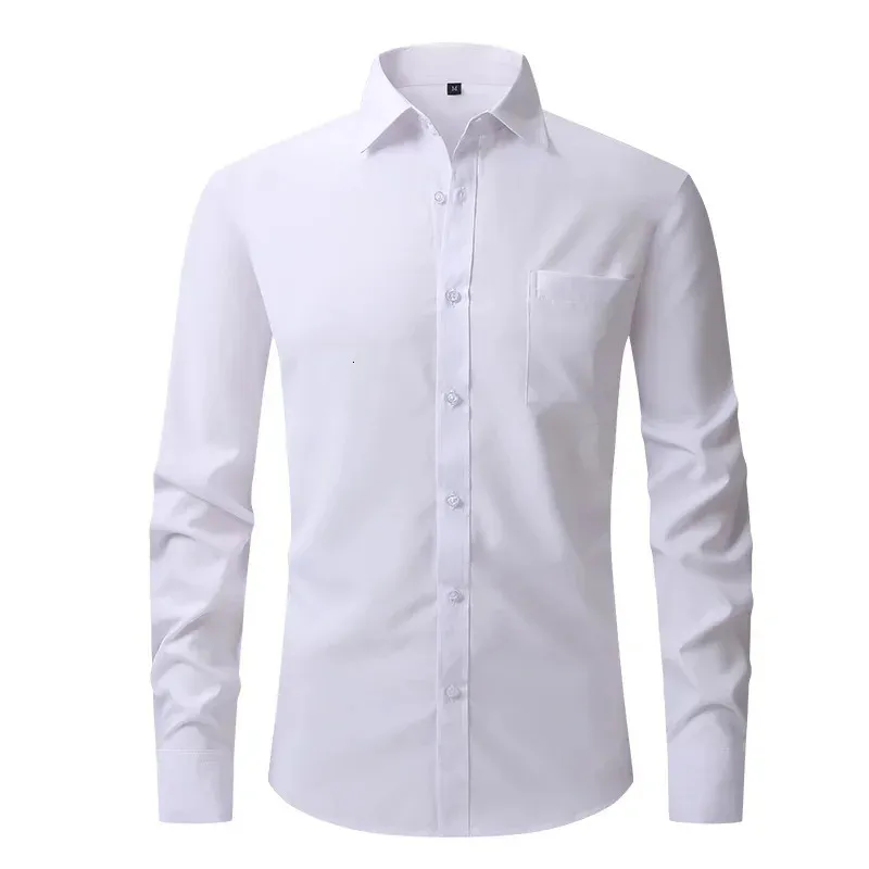 Dress Business Soild Long Sleeved Anti-Wrinkle Stretch Slim Elastic Fit Male Men Social Formal Shirt USA SIZE S-2XL 240116