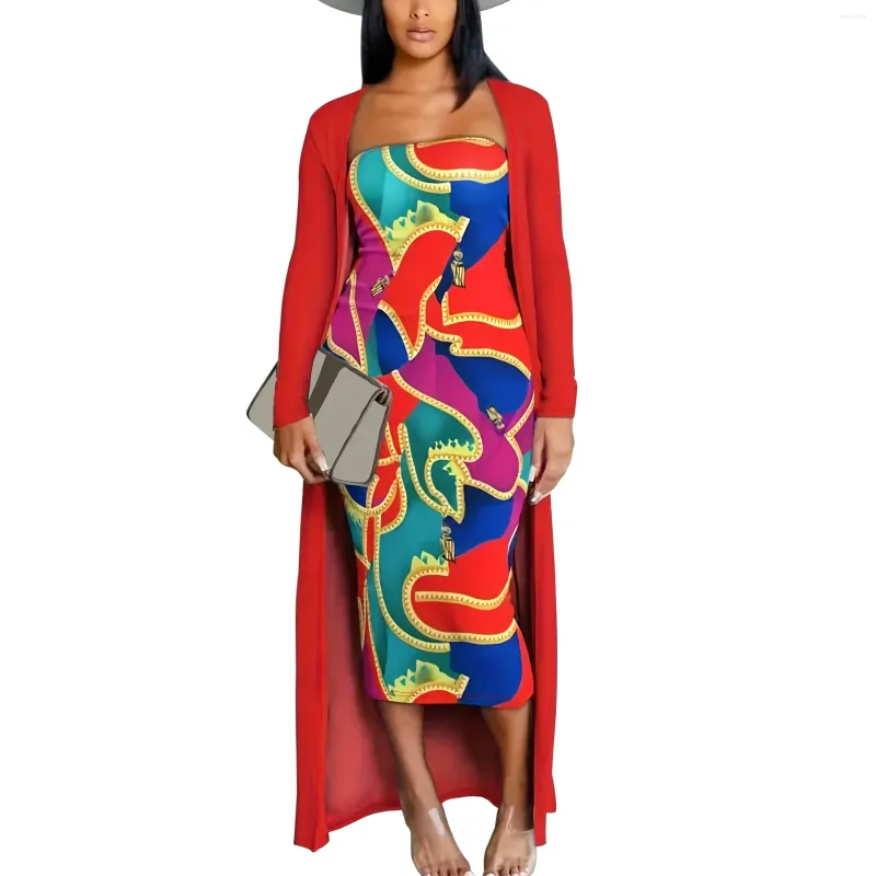 エスニック服2ピース女性のためのアフリカンドレス秋の長袖ポリエステルプリントコートとドレス衣装Dashiki