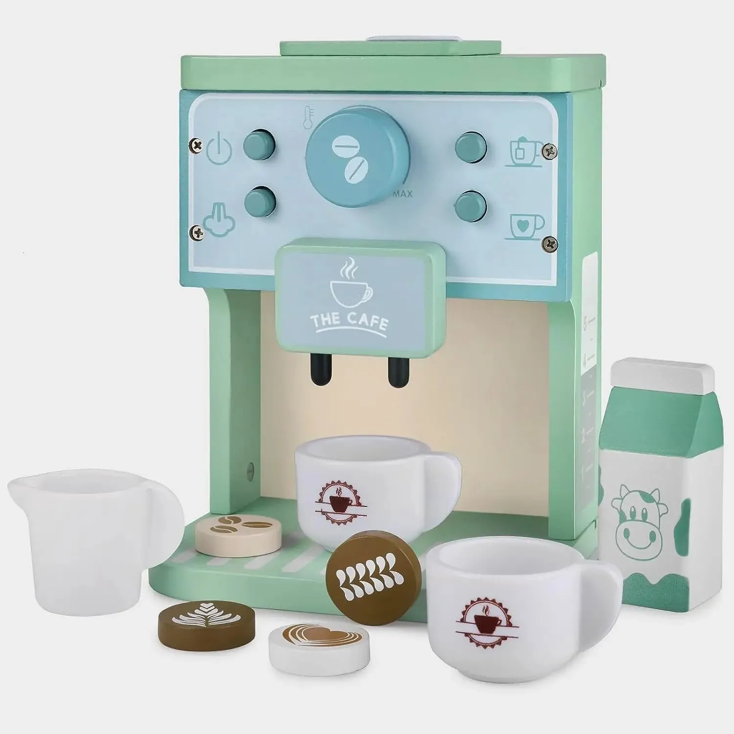 キッチンアクセサリーを再生する木製コーヒーメーカーセットアーリー教育おもちゃ想像力豊かな赤ちゃんの楽しいギフト240115