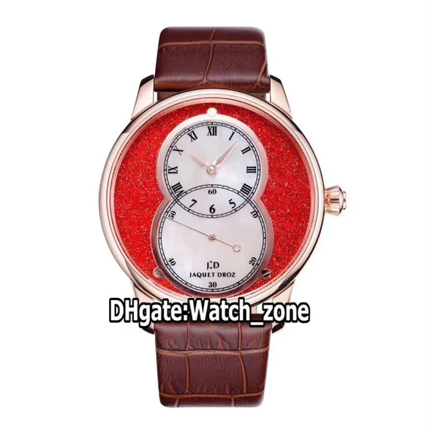 New Pierre Jaquet Droz Grande Seconde Circled J014013340 A2824 Automatic Mens Watch Red White Dial Rose Gold Case Leather Strap Wa285I