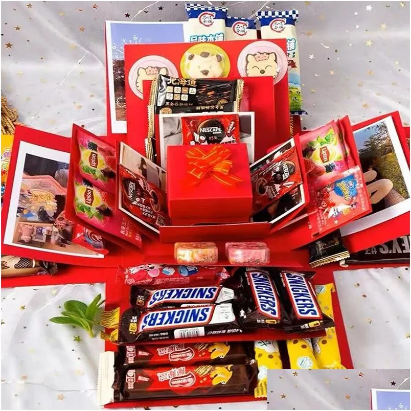 Present Wrap Explosion Box Diy Surprise Assembled Handmade Snack för födelsedagsjubileum Valentines Dag bröllop Drop Delivery Dhjaw