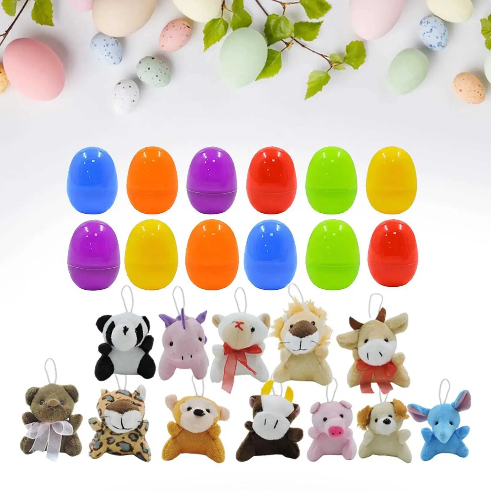 12x Easter Eggs Filled Mini Plush Animal Toy for Kid Gifts Carnival Prizes