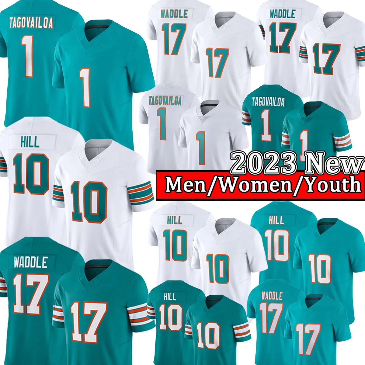 Tyreek Hill Miamis Dolphines DOLPHINE Maglie da calcio Tua Tagovailoa 1 Jaylen Waddle 17 Dan Marino Maglia da uomo cucita per bambini T-shirt verde bianca