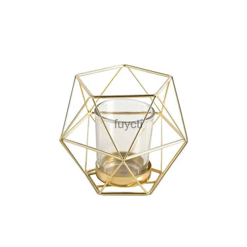 Portacandele Candele Articoli per l'arredamento in tazza Figura geometrica in ferro battuto Candeliere dorato Portacandele Decorazione per cena YQ240116