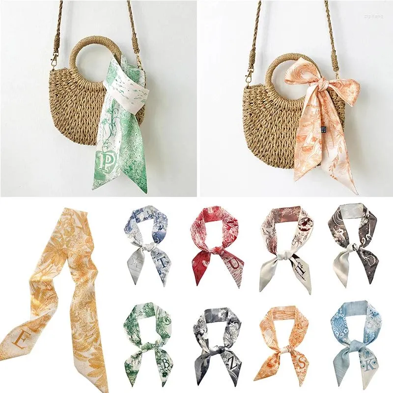 Scarves 26 Letter Print Long Scarf Narrow Ribbon Headband Neck Handle Bag Band Bandana Hair Tie Neckerchief Silk Small