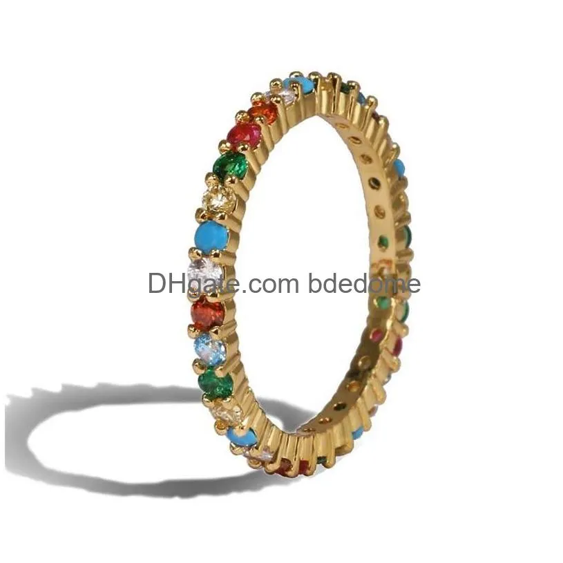 Pierścienie ślubne Rainbow CZ Eternity Band Pierścień Złota Plate 925 Sterling Sier Sier Embagmuen Colorf MTI Color Elegance Women Finger Jewelry 3 DHQ6M