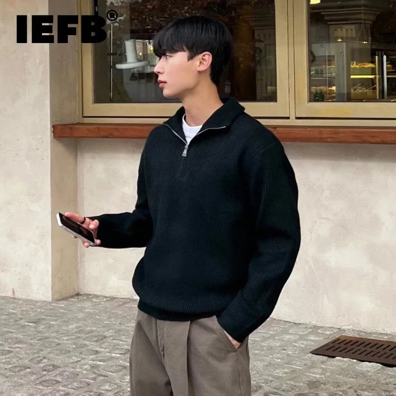 Save Big on Bulk Men's Half Zip Sweater IEFB Loose Knit Pullover Sweater  Men's Korean Style Half Zip Polo Neck Cotton Knit Top Best Deals on DHgate
