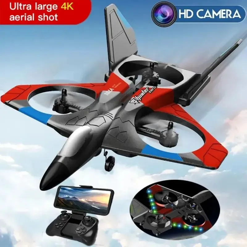 V27 RC Самолет HD 4K Камера Супер Большой Самолет Боевой Планер Пенопласт Дрон Воздушная S Мальчик Игрушка Детская Модель Самолета 240115