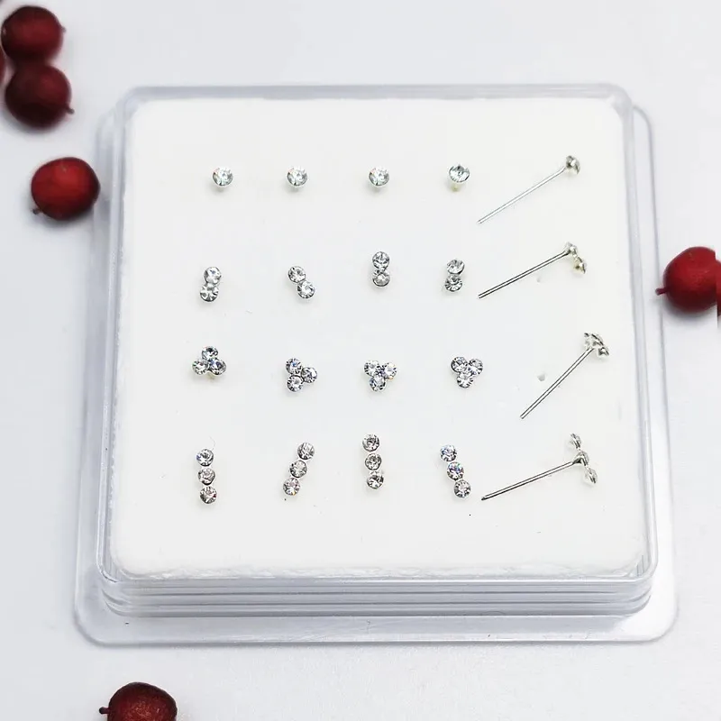 925 Sterling Srebrny Clear Crystal Nozroma Zmierzona kość nosowa Indian Nos Nose Pin Biżuteria 20pcs/działka 240116