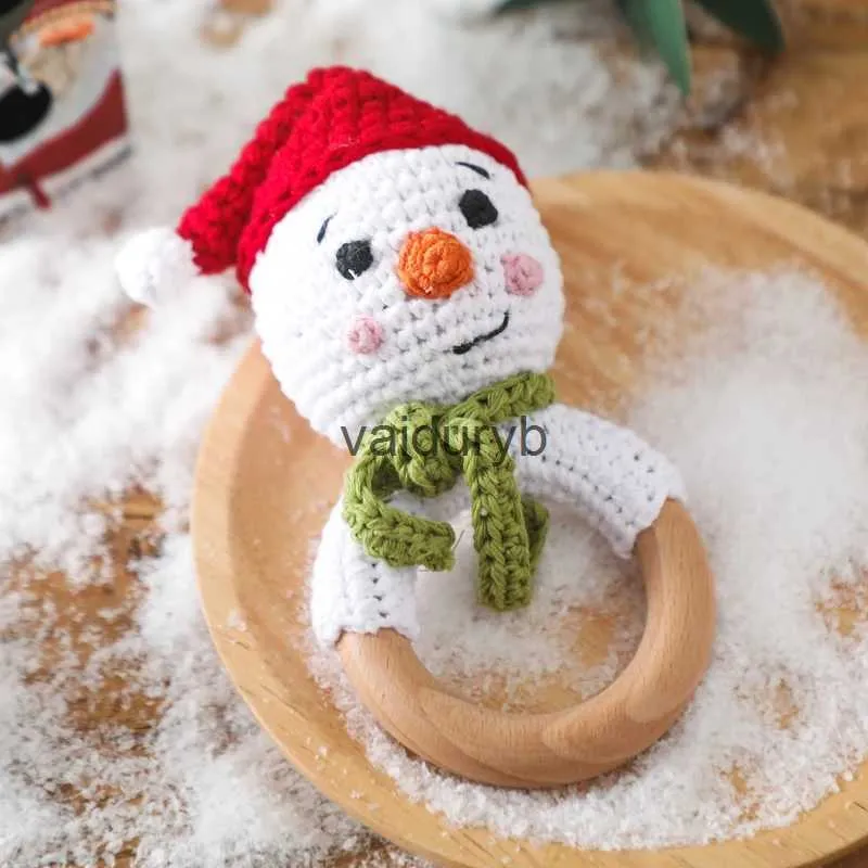 Bebé Mordedores Juguetes 1PC Bebé Muñeco de Nieve Ratter Juguetes Mordedor de Madera Ganchillo Alce Ciervo BPA Libre Sonajero Juguete Recién Nacido Amigurumi Mordedor Bebé Regalos de Navidadvaiduryb